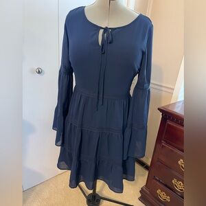 NWOT soleblu Size L 1970’s style indigo lace inlay dress